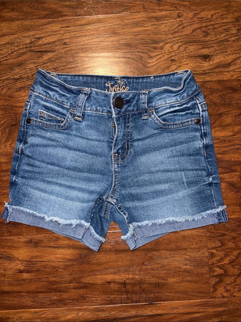 Justice Girls' Blue Denim Frayed Hem Shorts Size 10 Slim